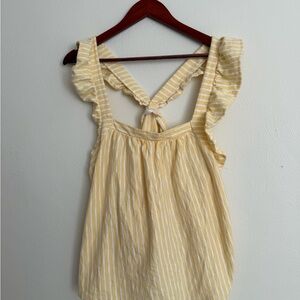 LC Lauren Conrad Yellow and White Striped Ruffle Strap Tank